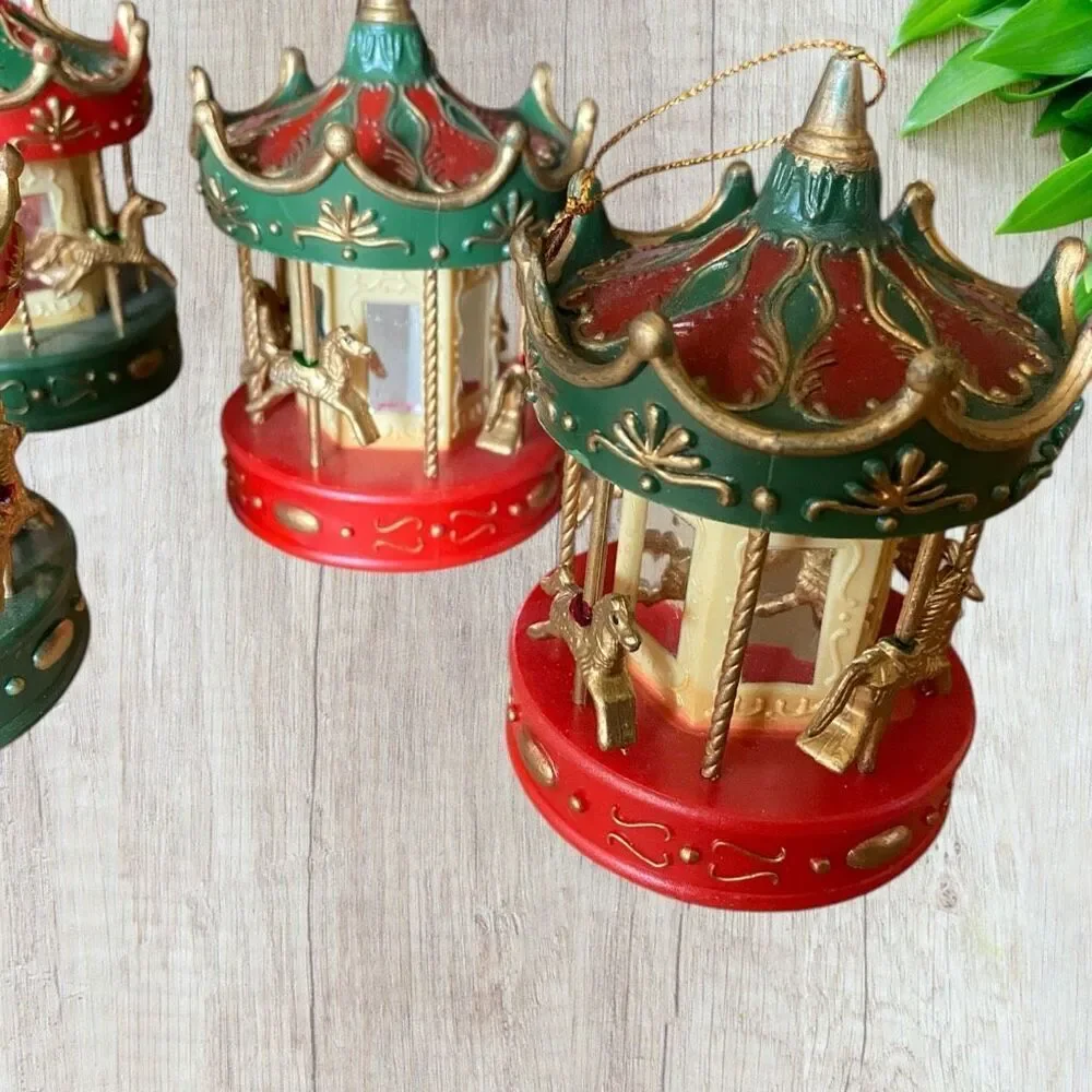 VTG 1990s Plastic Carousel Christmas Ornaments Set of 6 plus